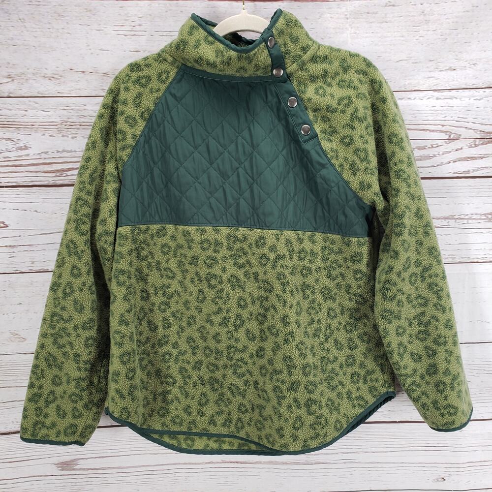 J.Crew Women's Quilted Button Neck Sherpa Tunic Loden Green Size Medium